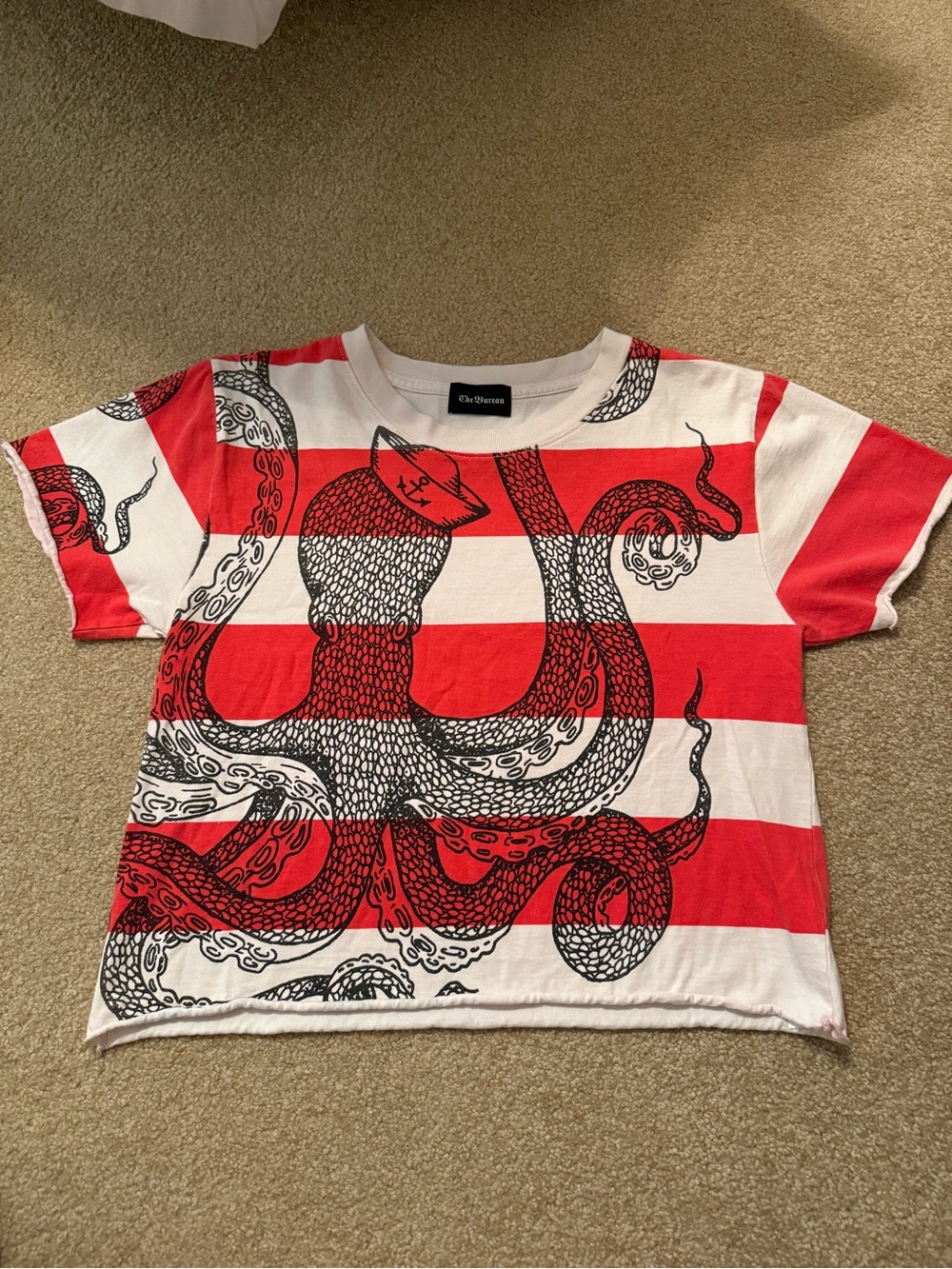 The Bureau from Free People Red & White Striped Octopus Graphic Tee